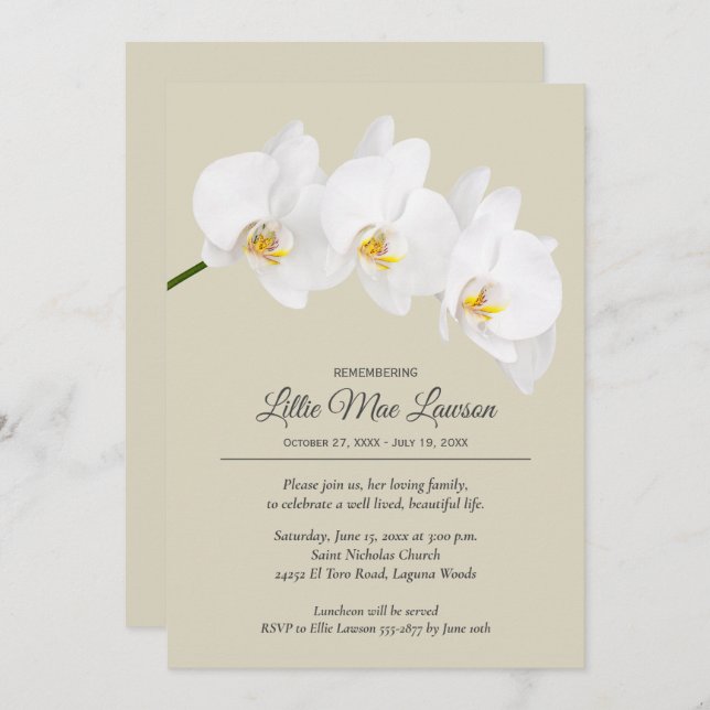 Orchid Floral Remembrance Celebration Invite (Front/Back)