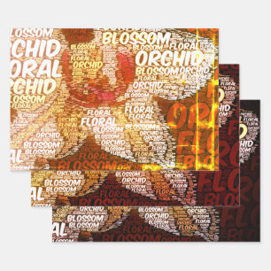 Orchid Floral Word Cloud Decoupage Wrapping Paper Sheet