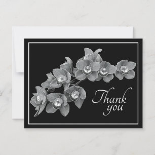 Orchid Flower Black/White Black Backdrop Thank You Postcard