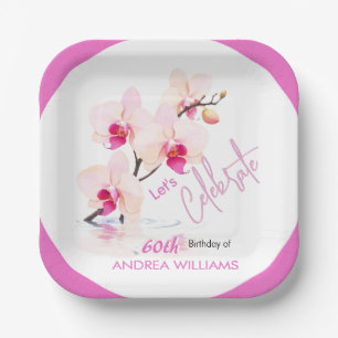 Orchid Flower Blossoms 60th Birthday Paper Plates