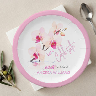 Orchid Flower Blossoms 60th Birthday Paper Plates
