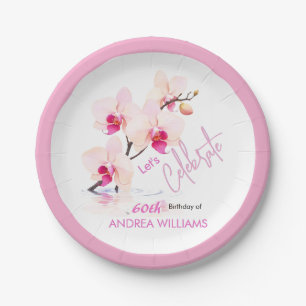 Orchid Flower Blossoms 60th Birthday Paper Plates