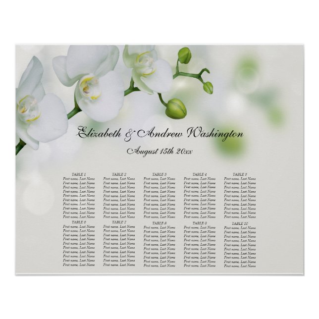 Orchid Flower Blossoms Wedding Seating Chart (Front)