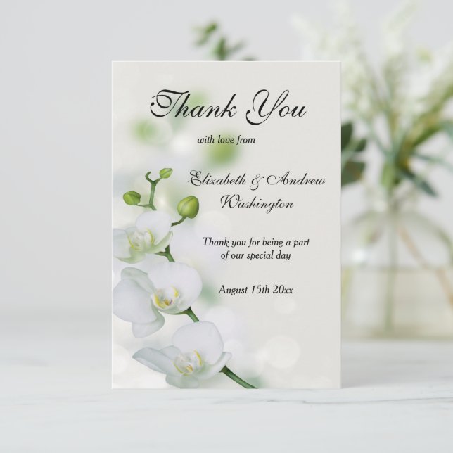 Orchid Flower Blossoms Wedding Thank You Card (Standing Front)