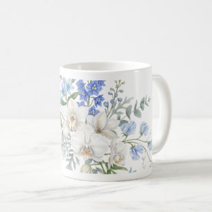 Orchid Flower Bouquet, Watercolor Floral Coffee Mug