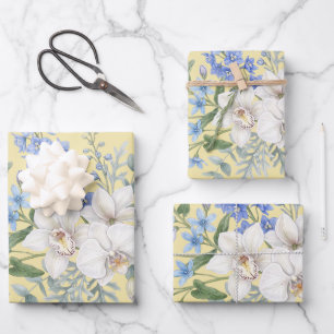 Orchid Flower Bouquet, Watercolor Floral Wrapping Paper Sheet