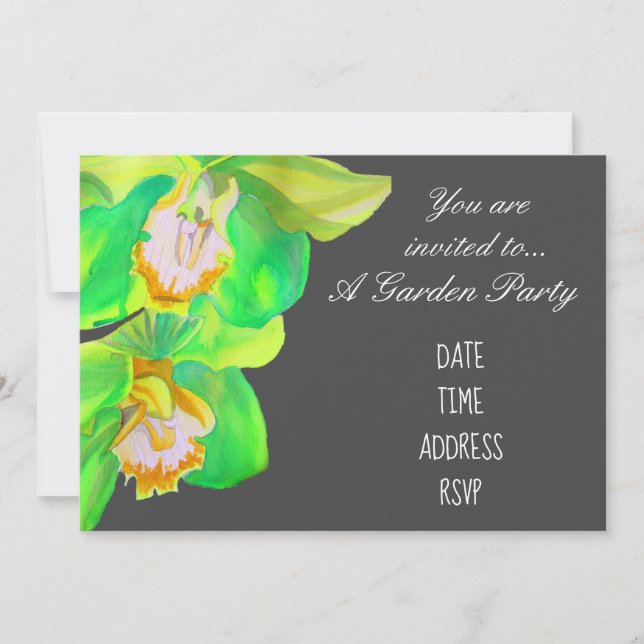 Orchid flower modern design garden party invitation (Front)