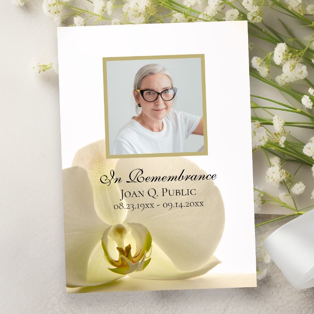 Orchid Flower on White Death Anniversary Memorial  Invitation (Creator Uploaded)
