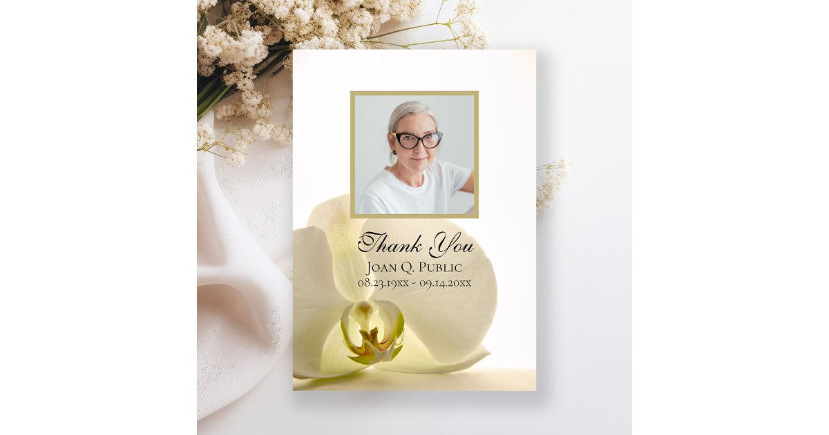 Orchid Flower on White Funeral Memorial Sympathy Thank You Card | Zazzle