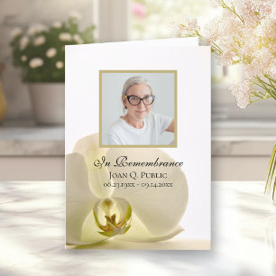 Orchid Flower on White Funeral Service Folded Programme