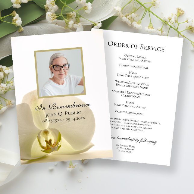 Orchid Flower on White Funeral Service Programme (Creator Uploaded)