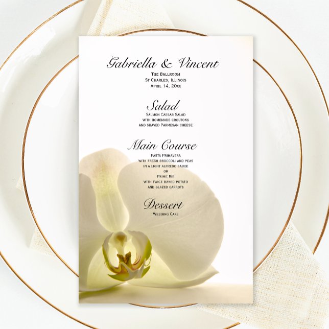 Orchid Flower on White Wedding Menu (Creator Uploaded)