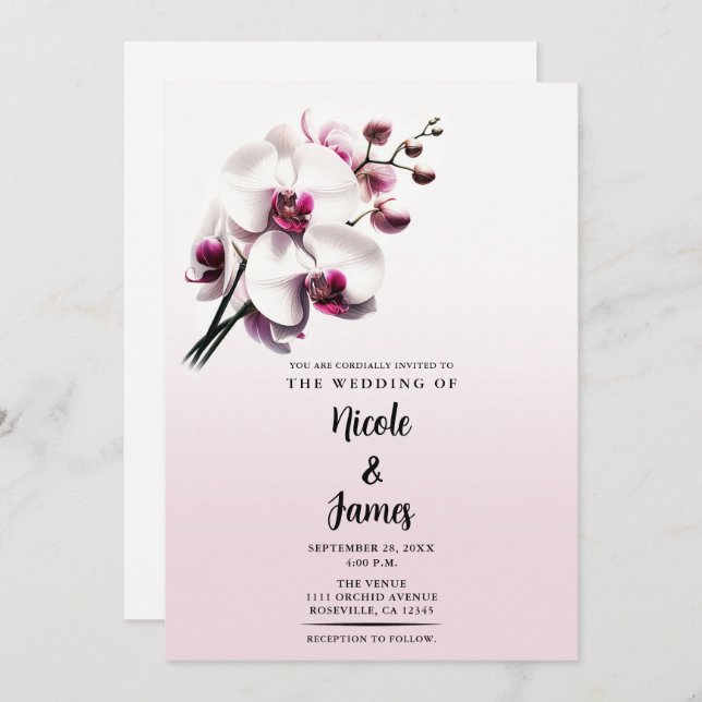 Orchid Flower Pink & White Wedding Invitation (Front/Back)