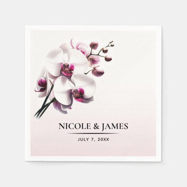 Orchid Flower Pink & White Wedding Napkin (Front)