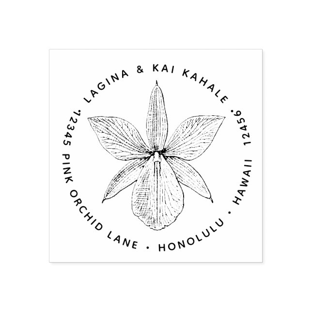 Orchid Flower Return Address Hawaii Botanical Rubber Stamp (Imprint)