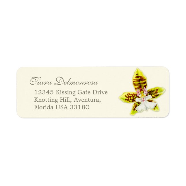 Orchid flower slim wedding reply address label (Front)