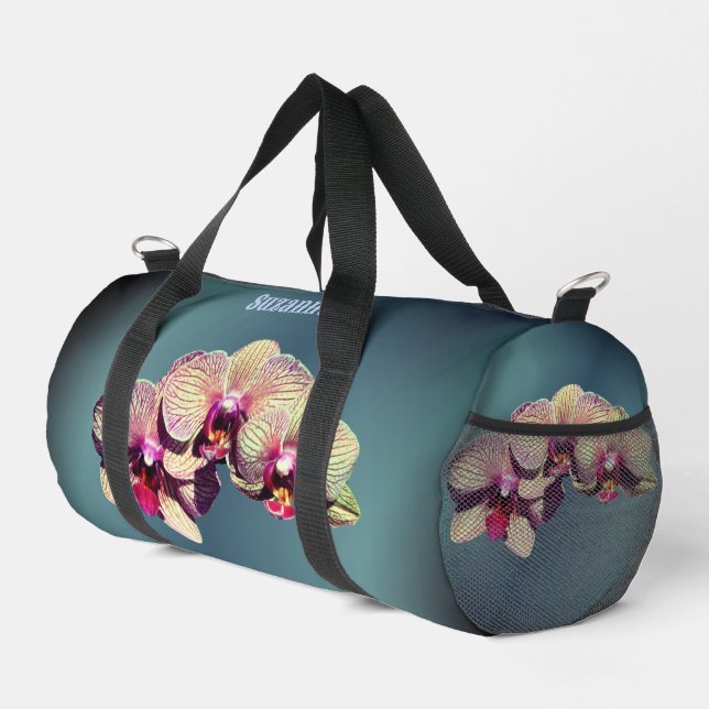 Orchid Flower Trio Personalised Duffle Bag (Right Corner)