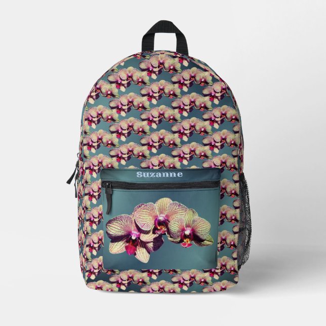 Orchid Flower Trio Personalised Printed Backpack (Front)