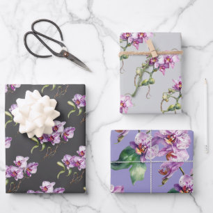 Orchid flower watercolor purple grey exotic bloom wrapping paper sheet