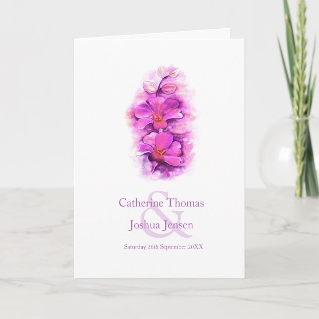 Orchid flower watercolor purple pink Wedding Programme (Front)