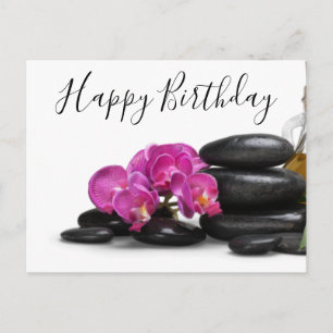 Orchid Flower with Hot stone Birthday Postcard
