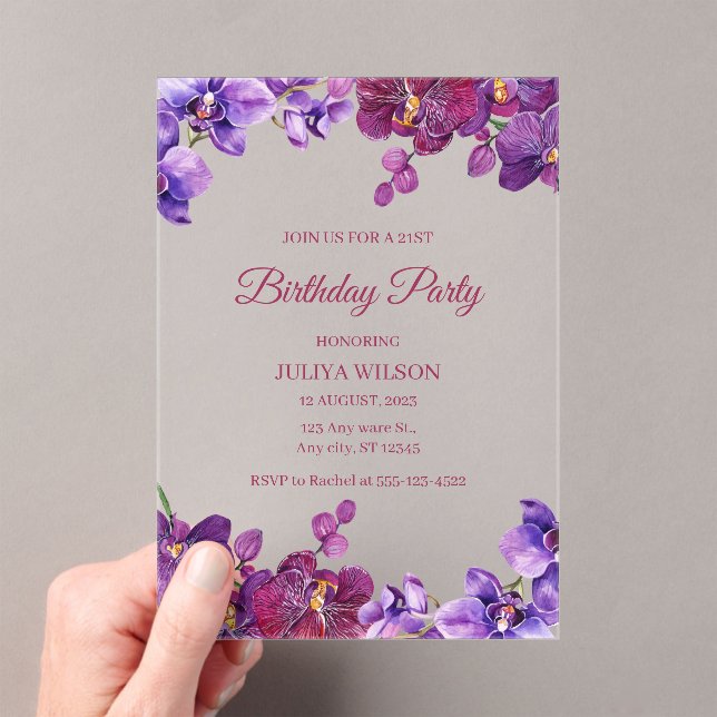 Orchid flowers Birthday Party  Acrylic Invitations (Insitu (Handheld))