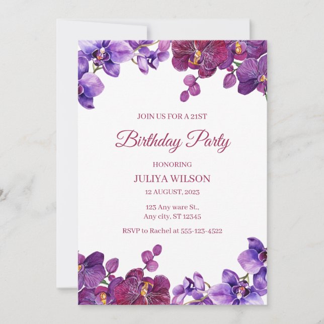 Orchid flowers Birthday Party  Invitation (Front)