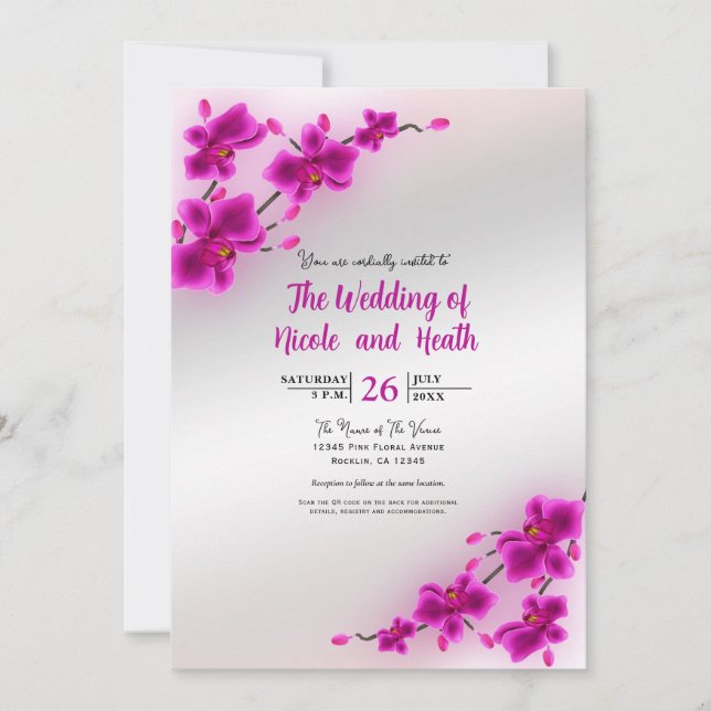 Orchid Flowers Elegant Floral Wedding Invitations (Front)