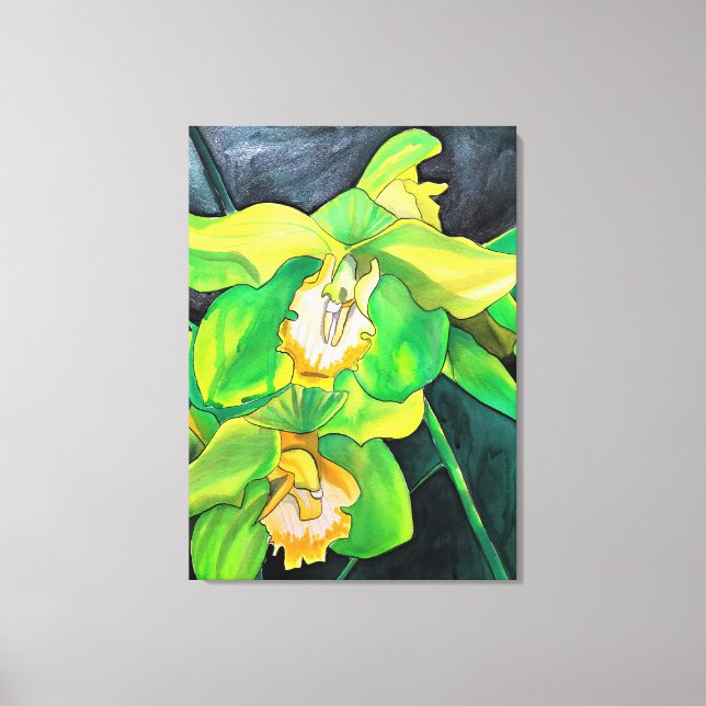 Orchid flowers green and yellow art canvas print (Front)