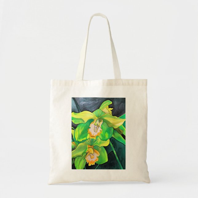 Orchid flowers green and yellow art tote bag (Front)