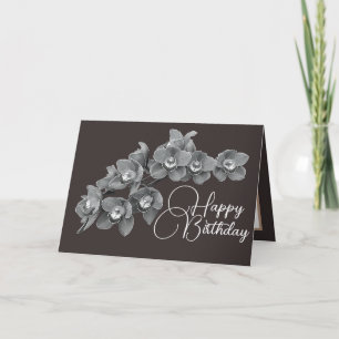 Orchid Flowers Grey Colour Background Birthday Card