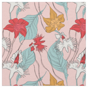 Orchid flowers leaves fabric