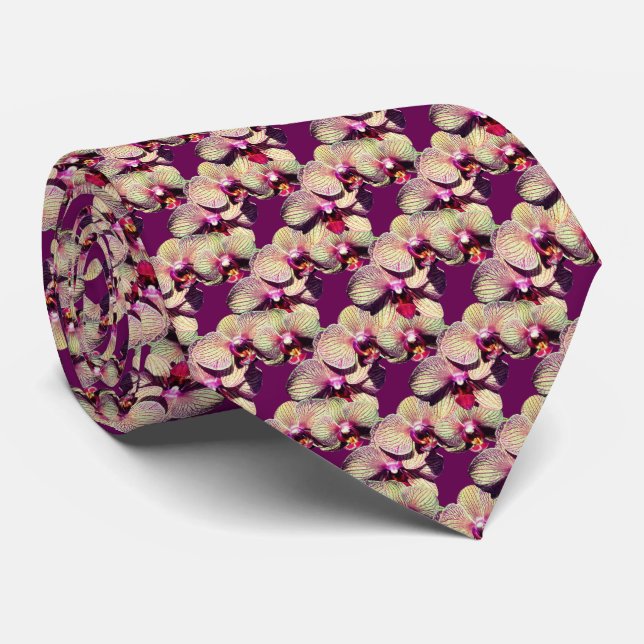 Orchid Flowers Nature Design Tie (Rolled)