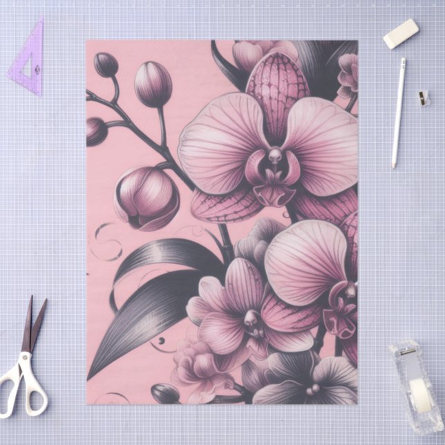 Orchid Flowers Pink Purple Whimsical Decoupage Tissue Paper (Craft)
