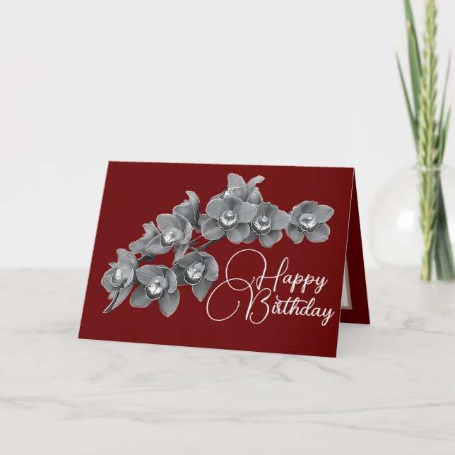 Orchid Flowers Red Colour Background Birthday Card (Front)