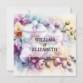 Orchid flowers watercolor in soft pastel colours  invitation