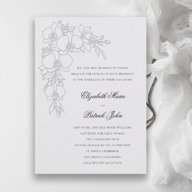 Orchid Garland Formal Traditional Ivory Wedding Invitation (orchid wedding invitation ivory garland formal modern classic traditional black tie parents hosting)
