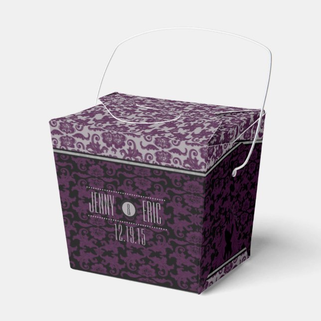 Orchid Grey Chinese Brocade Wedding Takeout Favour Box (Front Side)