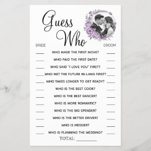 Orchid Guess Who Bridal shower game card