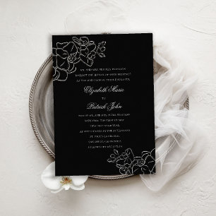 Orchid Heirloom Black White Formal Classic Wedding Invitation