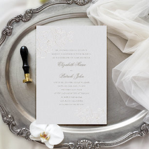 Orchid Heirloom Faux Ivory Formal Classic Wedding Invitation