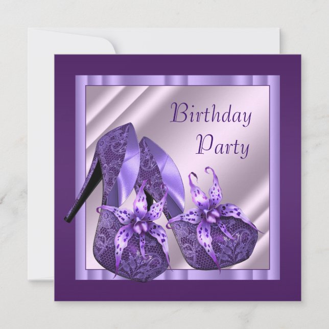 Orchid High Heel Shoes Womans Purple Birthday Invitation (Front)