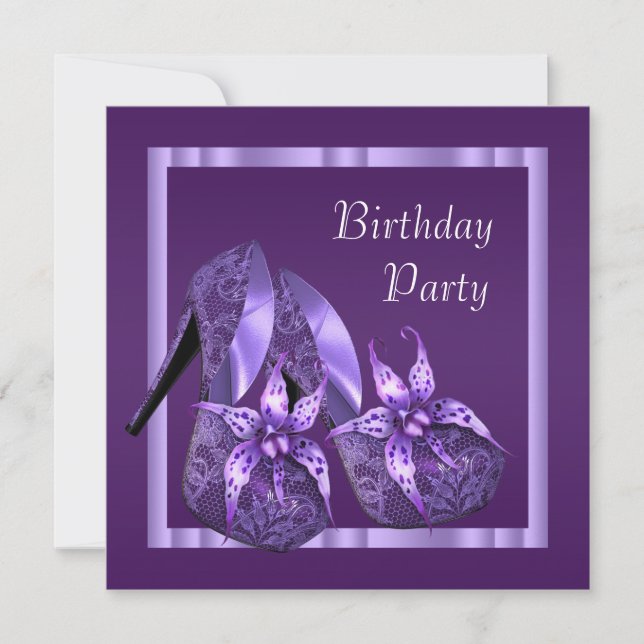 Orchid High Heel Shoes Womans Purple Birthday Invitation (Front)