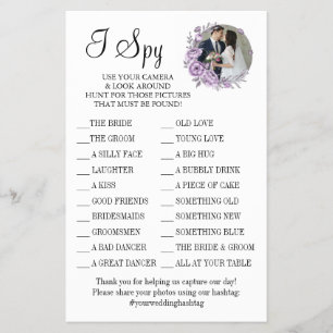 Orchid I spy wedding reception game card