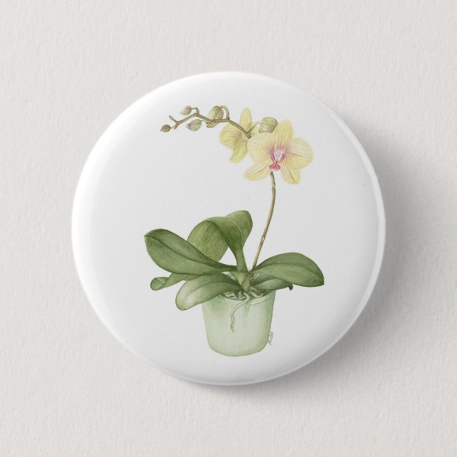 Orchid in a Green Pot Watercolour Badge (Front)