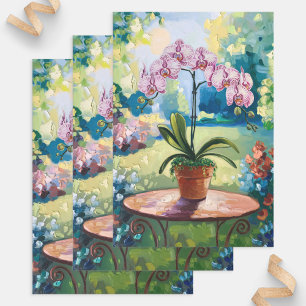 Orchid in a Pot Painting Botanical Decoupage Wrapping Paper Sheet