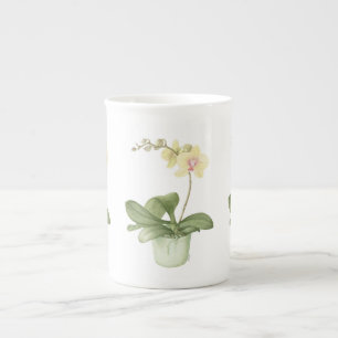 Orchid in Green Pot in Botanical Bone China Mug