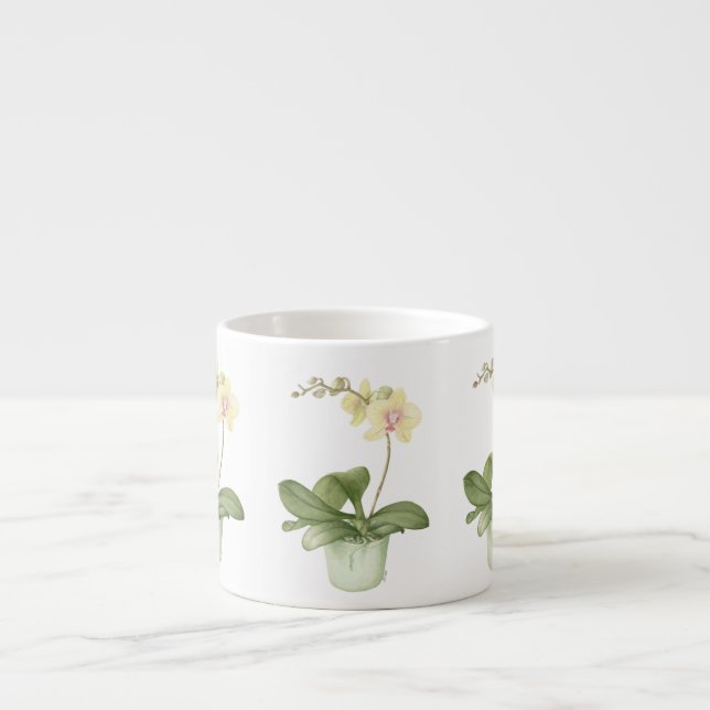 Orchid in Green Pot in Botanical Espresso Mug (Front)