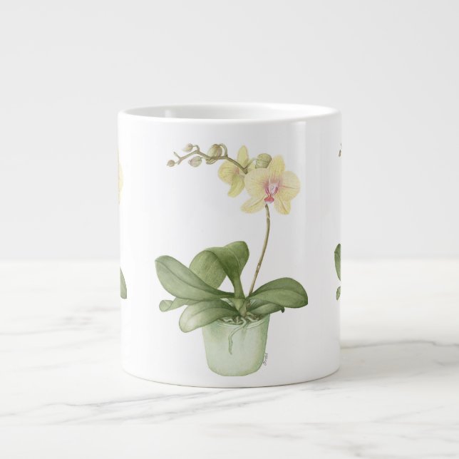 Orchid in Green Pot in Botanical Large Mug (Front)