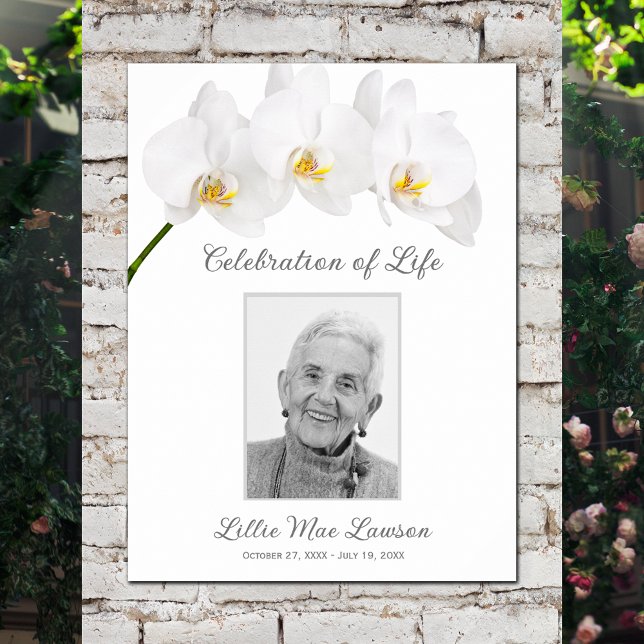 Orchid In Loving Memory Photo Memorial Funeral Poster (Celebration of Life photo memorial funeral poster - INSTANT DOWNLOAD or PRINTED (framed, too))